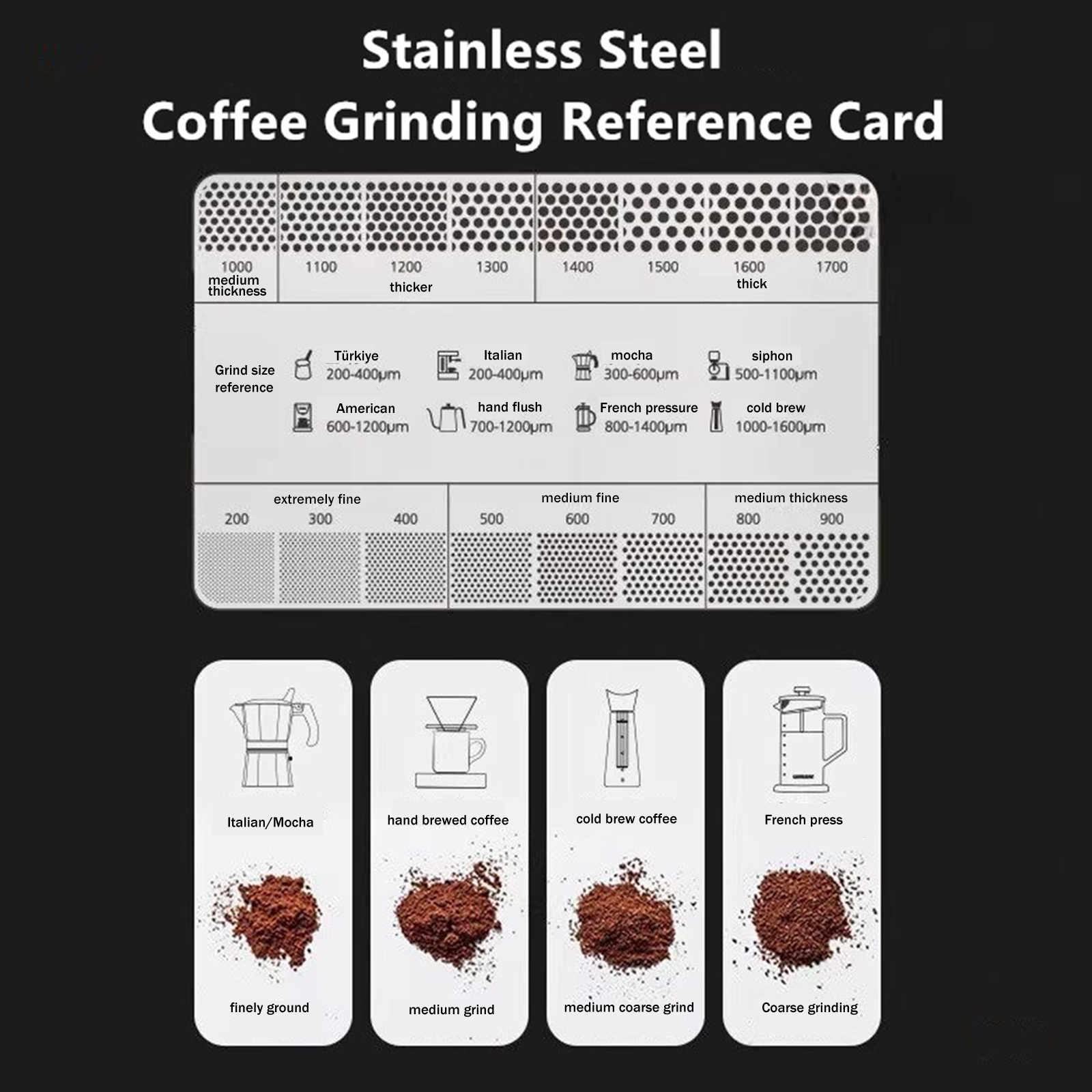Card Scraper Steel - 1 Stück Kaffeepulver-Mahlgradvergleichskarte Mahlskalen-Referenzkarte Präzise Messung