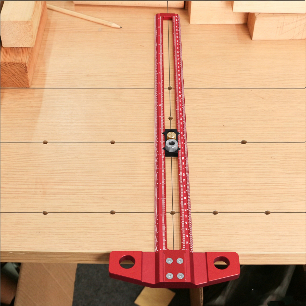 Woodworking Ruler - Holzbearbeitungs-T-Winkelmesser, Anreißlineal mit verstellbarem Anreißpunkt und