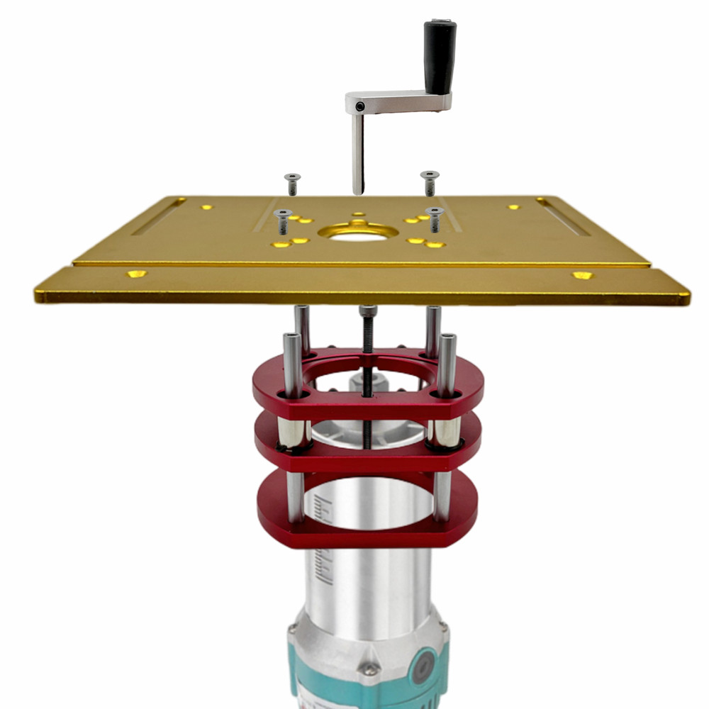 Woodworking Videos - Aluminium-Fräserlift-Kit mit Einlegeplatte, passend für 65-mm-Trimmermotoren,