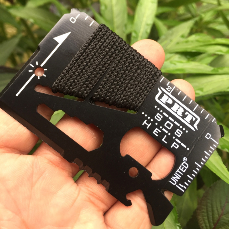 Card Scraper Steel - 14-in-1 Multifunktionale Edelstahl-Camping-Rettungskarte Outdoor-Rettungskarte mit Bindeseil