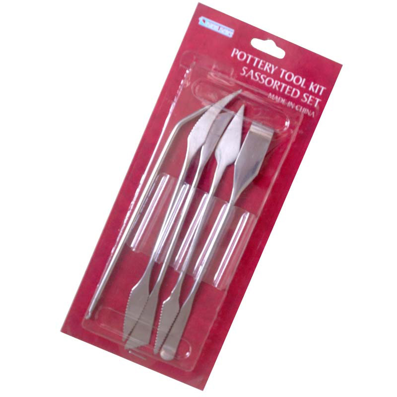 Card Scraper Steel - 5-teiliges Set aus Edelstahlmessern, rote Tonmodellierungswerkzeuge,