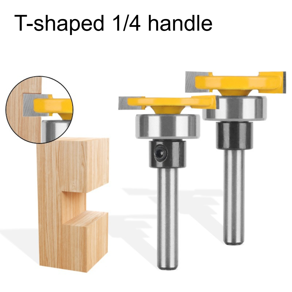 Woodworking Groove - T-förmiger 1/4-Zoll-Griff-Fräser für Holzbearbeitung, doppelseitiger Nutfräser,